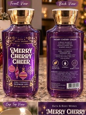 Bath & Body Works Merry Cherry Cheer Shower Gel Purple Gold Cap - OS